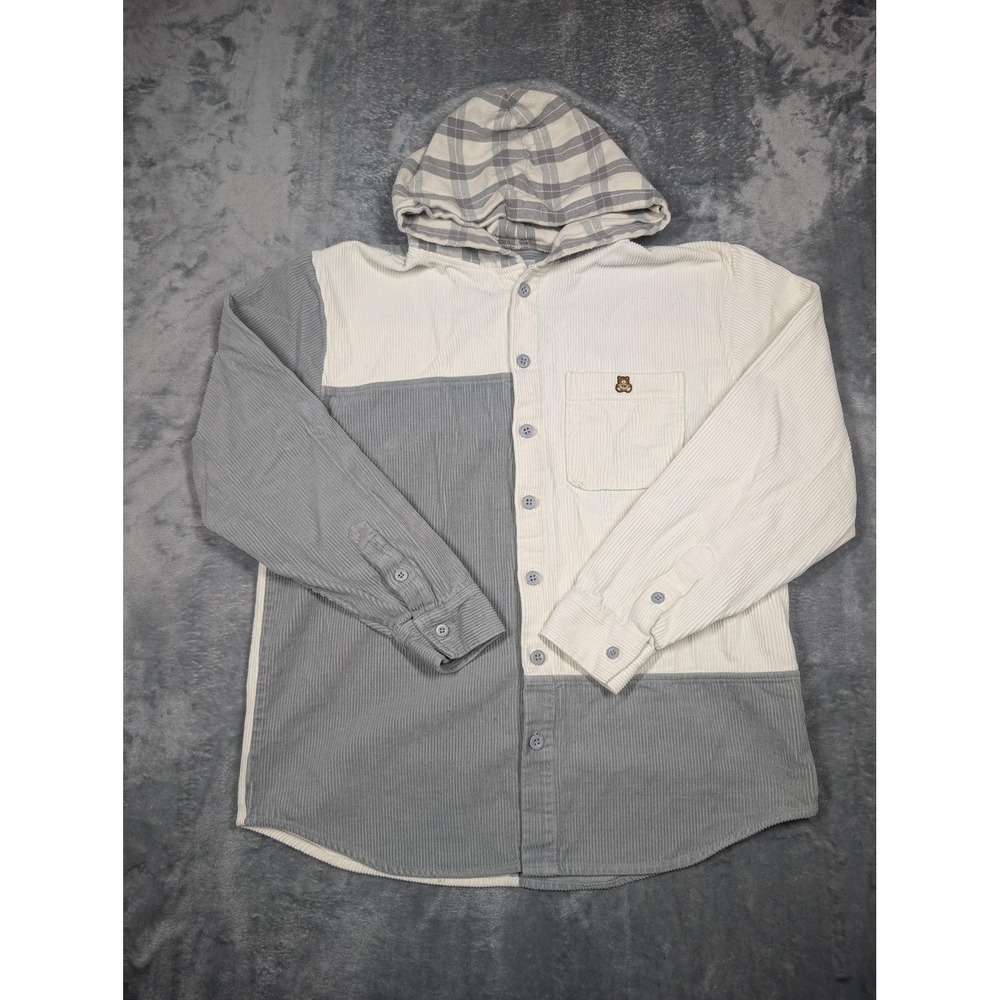 Teddy Fresh Shirt Mens Large Multicolor Corduroy Hooded Long Sleeve Button Up